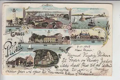 OSTPREUSSEN - PILLAU / BALTIJSK, Nähe Königsberg/Kaliningrad, Lithographie 1907