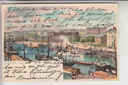 POMMERN - STETTIN, Lithographie, Hafen, 1905