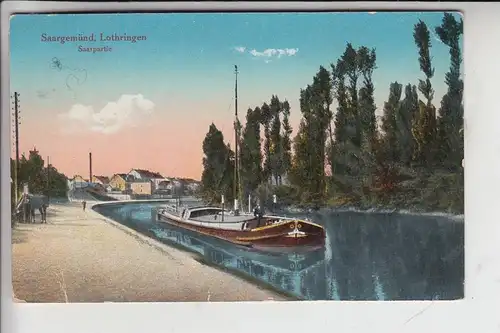 F 57200 SARREGUEMINES / SAARGEMÜND, Saarpartie, Binnenschiff 1919, kl. Druckstelle