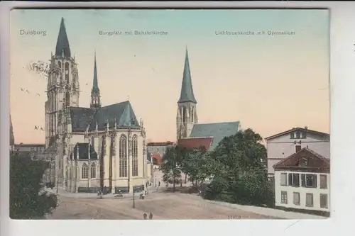 4100 DUISBURG, Burgplatz mit Salvatorkirche / Liebfrauenkirche mit Gymnasium 1907