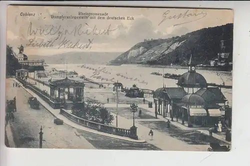 5400 KOBLENZ, Rheinpromenade, Dampferanlegestelle mit dem deutschen Eck 1909