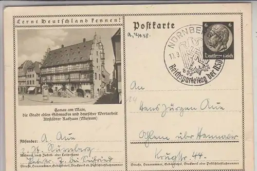 6450 HANAU, SonderGanzsache Altstädter Rathaus, Sonderstempel Reichsparteitag Nürnberg