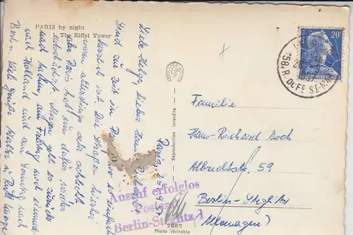 1000 BERLIN - STEGLITZ, POSTGESCHICHTE, "Ausruf erfolglos Postamt Berlin-Steglitz 1" 1957