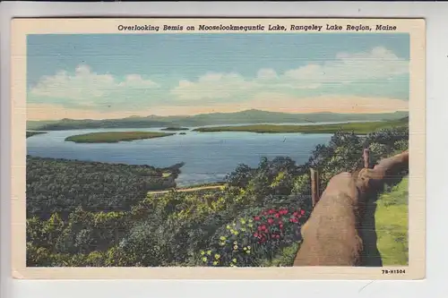 USA - MAINE - RANGELEY Lake Region, Overlooking Bemis on Mooselookmeguntic Lake, 1948, Linen card Teich