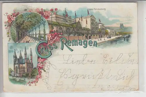 5480 REMAGEN, Lithographie 1898, Hotel Fürstenberg