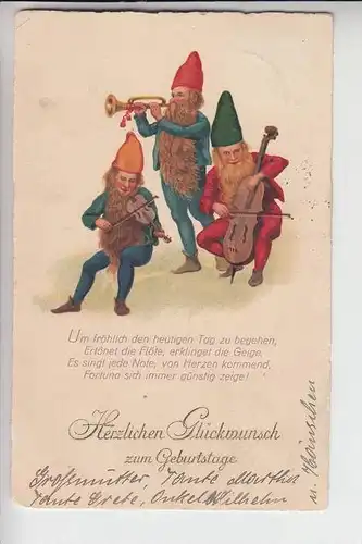 ZWERGE - Gnome, Musikanten 1938, Geburtstagsgrüsse