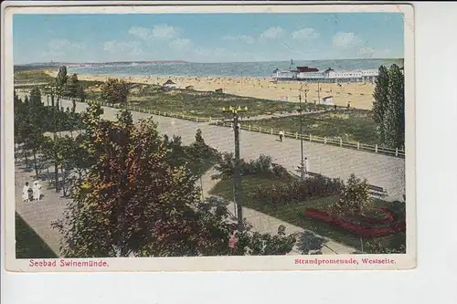 POMMERN - SWINEMÜNDE/ SWINOUJSCIE - Strandpromenade Westseite, Farbe, 1922, kl.Eckknick