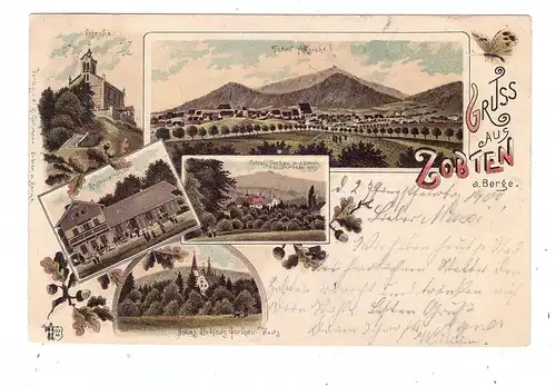 NIEDER-SCHLESIEN - ZOBTEN am Berge / SOBOTKA, Lithographie 1900, Restauration, Kirche, Schloß Gorkau, Bahnpost