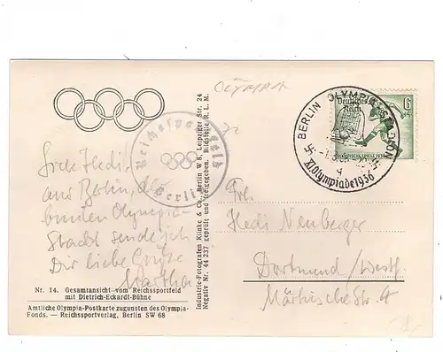 OLYMPIA 1936 BERLIN, Reichssportfeld Luftaufnahme, Sonderstempel  Olympia-Stadion