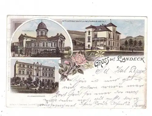 NIEDER-SCHLESIEN - BAD LANDECK / LADEK ZDROJ, Lithographie 1898, Offiziersgebäude der Militärkuranstalt, Militärkurhaus.