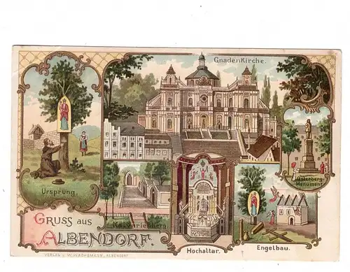 NIEDER - SCHLESIEN - ALBENDORF / WAMBIERZYCE (Glatz), Lithographie, Gnadenkirche, Engelbau, Hochaltar.....