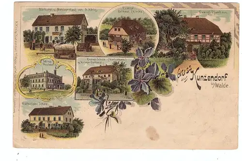 NIEDER-SCHLESIEN - LÖWENBERG-KUNZENDORF / LWOWEK SLASKI, Lithographie, Bäckerei / Mehlverkauf, Bethaus, Schulen..