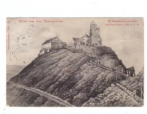 NIEDER-SCHLESIEN - SCHNEEKOPPE / SNEZKA, Schneekoppenhäuser und Wetterwarte, 1906, Brfm. entfernt