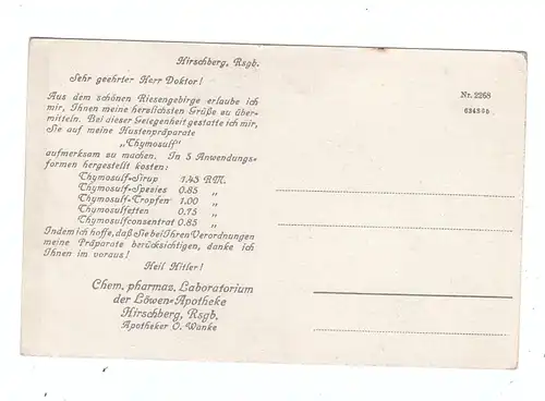NIEDER - SCHLESIEN - KRUMMHÜBEL - BRÜCKENBERG / KARPACZ, Kleine Teichbaude, Werbe-Karte für Thymasulf Hirschberg