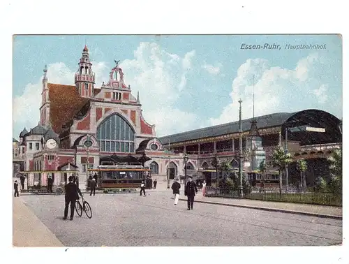 4300 ESSEN, Hauptbahnhof, Strassenbahnen, ca. 1910, belebte Szene