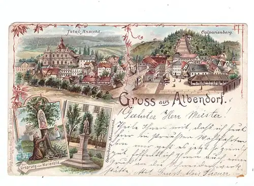 NIEDER-SCHLESIEN - ALBENDORF / WAMBIERZYCE (Glatz), Lithographie, Calvarienberg, Marienbild, Osterberg-Monument..