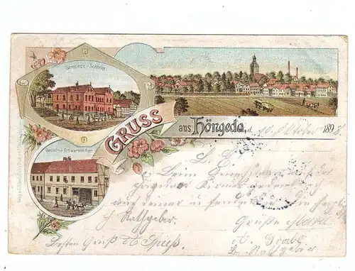 0-5700 MÜHLHAUSEN - HÖNGEDA, Lithographie 1898, Gasthof zum Schwarzen Ross, Gemeinde-Schenke, Dorfansicht