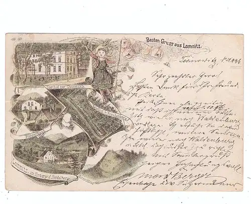 NIEDER-SCHLESIEN - LOMNITZ (Waldenburg), Lithographie 1896, Gasthof zur Obermühle, Försterhaus, Friedhof Freudenberg..