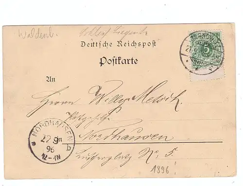 NIEDER-SCHLESIEN - LOMNITZ (Waldenburg), Lithographie 1896, Gasthof zur Obermühle, Försterhaus, Friedhof Freudenberg..