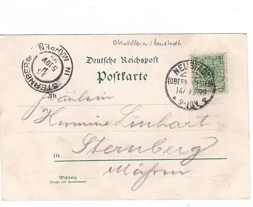 OBER-SCHLESIEN - NEUSTADT / PRUDNIK, Lithographie 1899, Kapellenberg, Kaiserliches Postamt Gesamtansicht