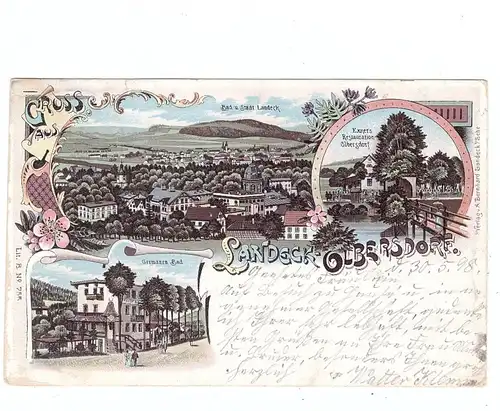 NIEDER-SCHLESIEN - BAD LANDECK - OLBERSDORF / LADEK ZDROJ, Lithographie 1898, Exners Restauration, Germanenbad...