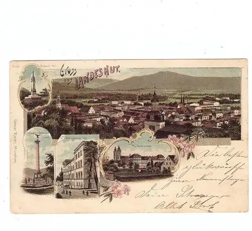 NIEDER-SCHLESIEN - LANDESHUT / KAMIENNA GORA, Lithographie 1899, Krieger-Denkmäler, Kloster Grüssau, Ortsansicht