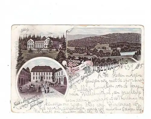 0-5904 GERSTUNGEN - WILHELMSTHAL, Lithographie 1895, Kastenstempel, Hotel, Schloß, Dorfansicht, Einriss, Knick