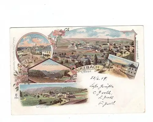 0-6860 WURZBACH, Lithographie 1899, Schieferbrüche, Benignengrün, Markt, Dorfansicht