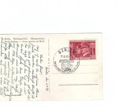 1000 BERLIN - CHARLOTTENBURG, Olympiastadion, Sonderstempel 1942 "Ausstellung Das Sowjet-Paradies"