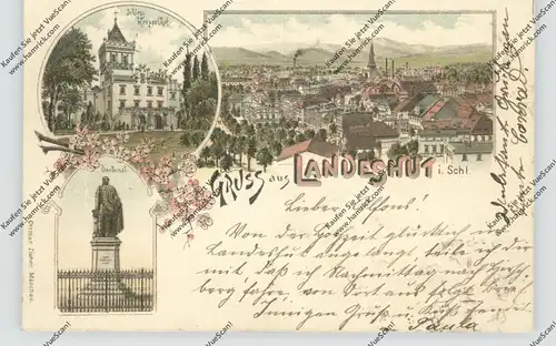 NIEDER-SCHLESIEN - LANDESHUT / KAMIENNA GORA, Lithographie 1897, Schloss Kreppelhof, Denkmal, Gesamtansicht