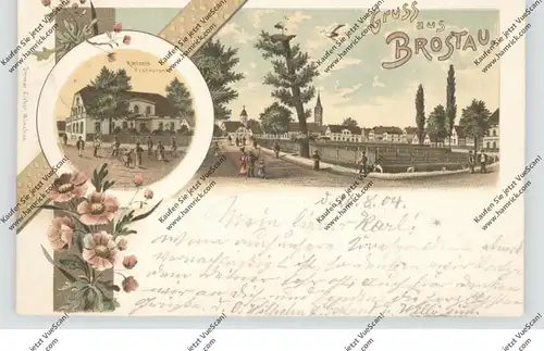 NIEDER-SCHLESIEN - GLOGAU-BROSTAU / GLOGOW-OSIEDLE BRZOSTOW, Lithographie, Kintzels Restaurant, Dorfanger