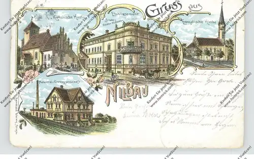 NIEDER-SCHLESIEN - NILBAU / NIELUBIA (Glogau), Lithographie, Molkerei, Etablissement Hoffmann, Kirchen