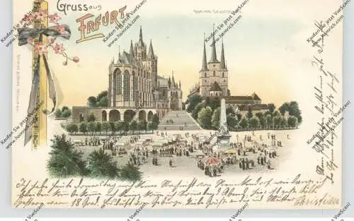 0-5000 ERFURT, Lithographie, Dom und Severikirche, Markttreiben, Verlag Zieher München