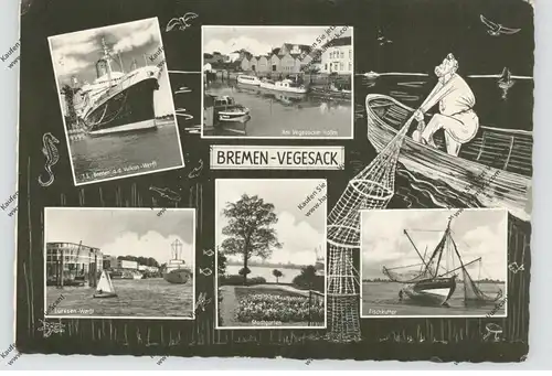 2820 BREMEN - VEGESACK, T.S. "BREMEN", Lürssen-Werft, Fischkutter, Vegesacker Hafen, Stadtgarten, 1965