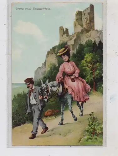 5330 KÖNIGSWINTER, Eselsritt zum Drachenfels, Künstler-Karte 1913, Verlag Zieher