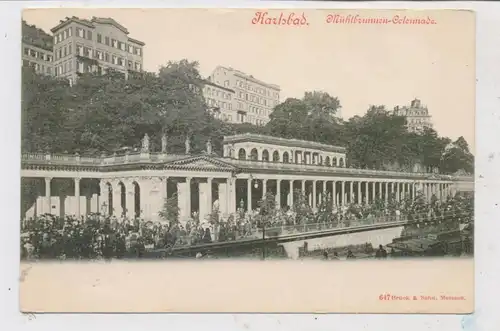 BÖHMEN & MÄHREN - KARLSBAD / KARLOVA VARY, Mühlbrunnen Colonade, belebte Szene, ca. 1905