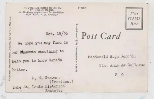 CANADA - QUEBEC - MONTREAL, St. Helens Island, Blockhaus, 1956