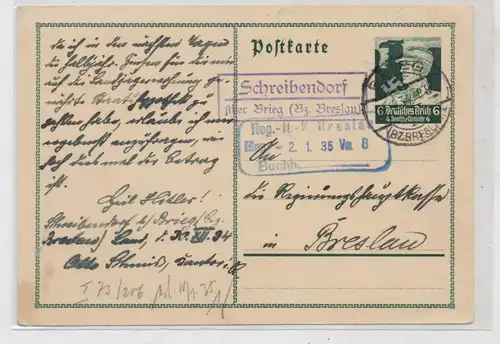 OBER-SCHLESIEN - BRIEG / BRZEG, Postgeschichte, Landpost "Schreibendorf über Brieg", 1934
