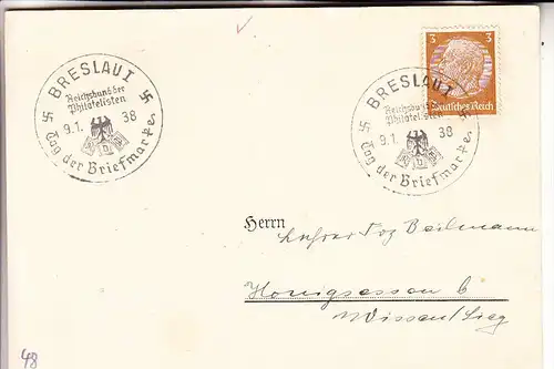 SCHLESIEN - NIEDERSCHLESIEN, BRESLAU / WROCLAW, Sonderstempel "Tag der Briefmarke" 1938