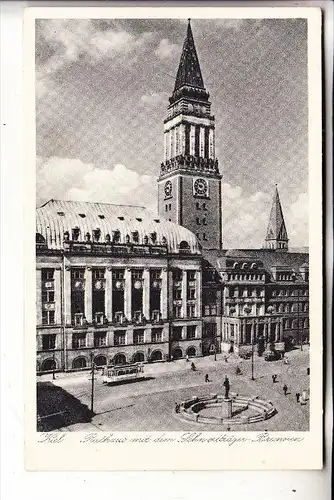 2300 KIEL, Rathaus, Schwertträger-Brunnen, Strassenbahn, 1942