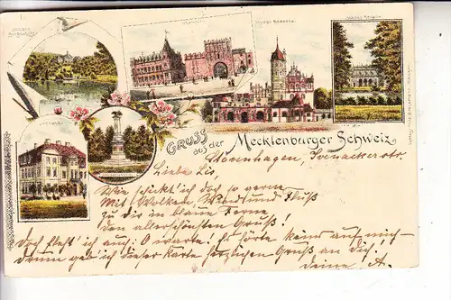 0-2040 MALCHIN, Lithographie 6-teilig, Schlösser der Umgebung Mecklenburger Schweiz, 1897