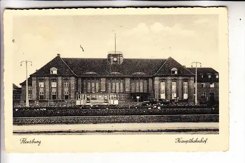 2390 FLENSBURG, Hauptbahnhof, Strassenbahn - Tram, NS-Beflaggung, 1936