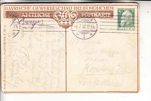 BAYERN, 1912, Privat-GA zur Bayrischen Gewerbeschau 1912 München, nicht mehr ganz frisch