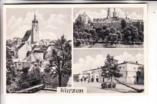 0-7250 WURZEN, Bahnhof, Schloss, Wenceslaikirche, 1956