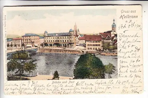 7100 HEILBRONN, Brücke und Post, handcoloriert, 1901
