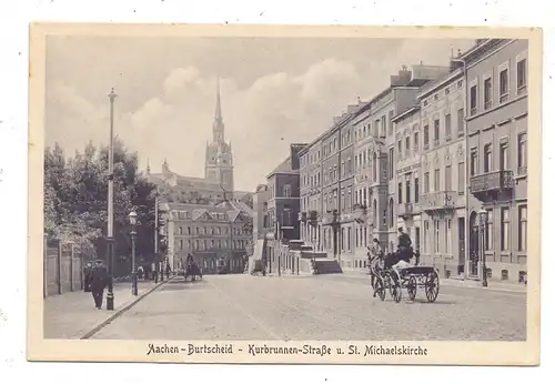 5100 AACHEN - BURTSCHEID, Kurbrunnen Strasse, Fuhrwerk, St. Michaeliskirche