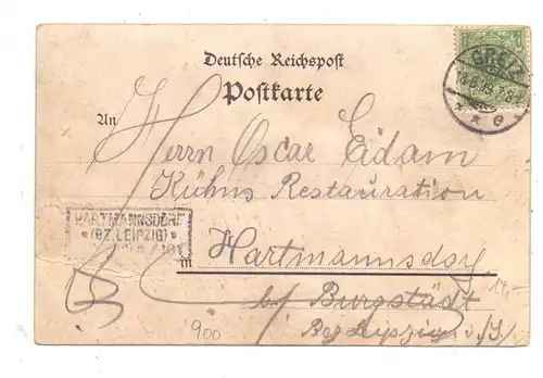 0-6600 GREIZ, Lithographie 1899, Restaurant zum Göltschthal, Hohenstein, Blick ins Gölschthal, Druckstelle