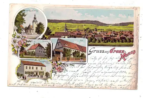 0-5234 KÖLLEDA - GROSSMONRA, Lithographie, Geschäftshaus Hähner, Försterei, Post, Pfarrhaus & Kirche, Gesamtansicht