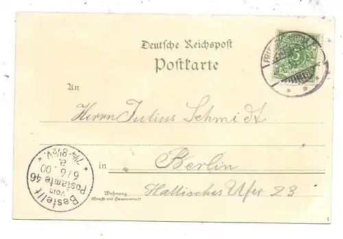 0-5804 FRIEDRICHRODA, Lithographie 1900, Reinhardsbrunn, Gesamtansicht mit Kuhhirten und Kuhherde