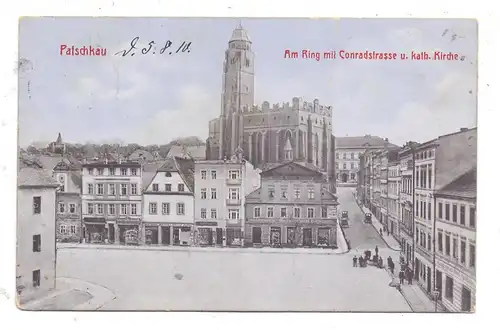 OBER-SCHLESIEN - PATSCHKAU / PACZKOW, (Oppeln), Am Ring mit Conradstrasse und katholische Kirche, 1910